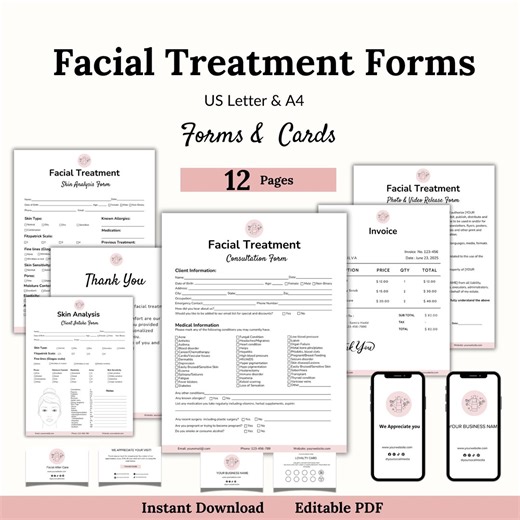 Editable Facial Treatment Forms, Facial Consultation, Client Intake Form, Skincare Consent Form, Client Record Form, Skin Analysis Form, PDF - Etsy