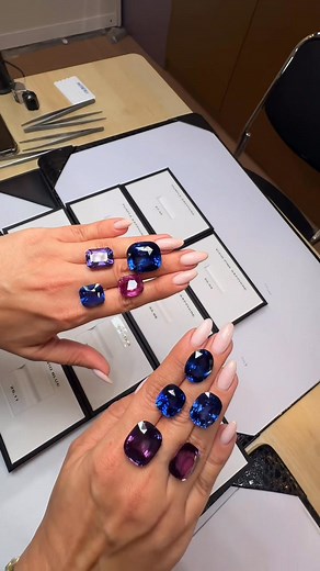 39K views · 790 reactions | Two handfuls of pure magic from Colorline Inc , the experts in sapphires and rubies. A magnificent selection of unheated sapphires in royal blue, vivid blue, purple, and vibrant pink, each one a celebration of color and rarity. Fall in love with the brilliance of sapphires and their incredible spectrum of hues. | Champagne Gem | Facebook