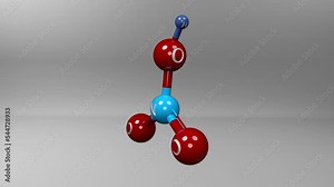 Nitric acid molecule. Molecular structure of azotic acid, also known as aqua fortis. Toxic and corrosive compound used in manufacture of fertilizers, dyes, and explosives. Alpha channel.