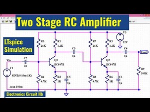 LTSpice Two Stage RC Coupled Amplifier | Simulation