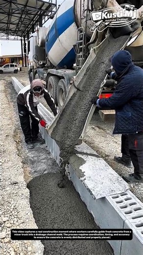 Manual Concrete Pouring from Mixer Truck – Efficient Site Workflow in Action.