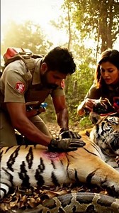 Rescue of a Tiger Wrapped by a Giant Python #animals #wildlife #rescue