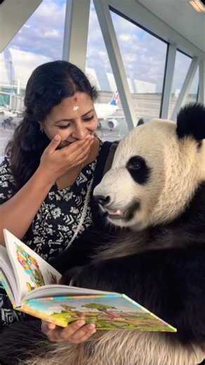 😍Pretty Panda reading book | Cute 🥰 Panda playing with Puppy #cute #trending #panda #pets