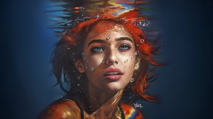 Underwater girl drawing so real it feels like a movie scene