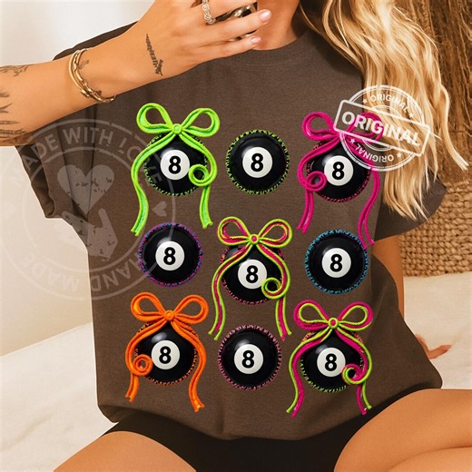 Preppy Eight Ball Bow PNG, Trendy Coquette Pool Billiard Graphic, Neon Ribbon Digital Download - Etsy