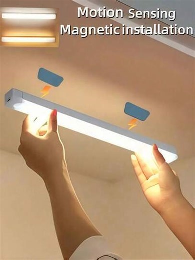 3-Color Temperature Wireless USB Rechargeable Motion Sensor Cabinet Light, Magnetic Stick-On Closet Lamp, Indoor Wardrobe Light, Office Sensor Light, Staircase Backlighting, Rechargeable LED Night Light For Room, Kitchen, Closet, Stairs, Bathroom, Wall-Mounted, Tabletop, Ceiling, Pole-Mounted, Touch Switch, Indoor Use, Polished Surface, LED | SHEIN