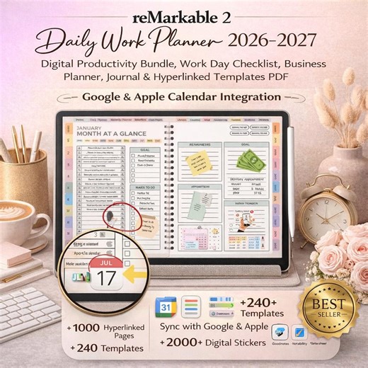 Remarkable 2 Ultimate Planner Bundle 2026–2027 | Daily Work Planner, To-do List, Budget Tracker, Digital Notebook, Hyperlinked PDF Calendar - Etsy