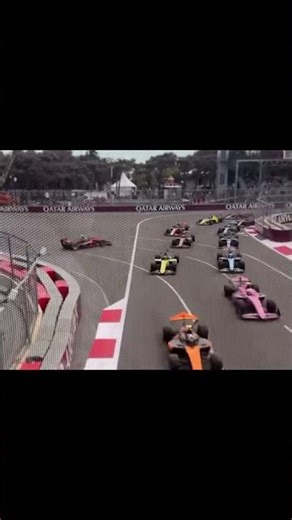 Turn one view of the F2 sprint race start at Baku 2025