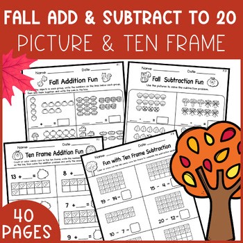 Fall Math Worksheets Addition and Subtraction Within 20 | 1st Grade