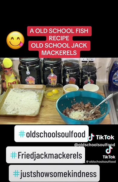 OLD SCHOOL JACK MACKEREL PATTIES Hey yall its FIDAY!!!! Here is this weeks fish of the week Ingredients 15 oz canned Mackerel in brine 2 eggs 1/2 cup of breadcrumbs(or crackers crushed) 2 tbsp. of mayonnaise 2 tbsp. of chopped onions 1 tsp flour 1 tsp yellow cornmeal vegetable oil for frying Instructions Drain mackerel, debone(you can use the leave the bones in if you like ) and transfer to a mixing bowl. Flake meat with fork. Flaking mackerel meat with fork Add the rest of the ingredients, excl