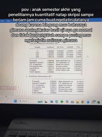 Uji normalitas ga normal, liat adjusted R-squared nya hampir sempurna, SEKALI LAGI HAMPIR SEMPURNA 0.999346😭😭😭 #olahdata #skripsi #spss #eviwes #wisuda