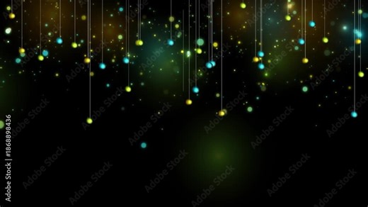 Glowing colorful hanging bokeh lights and neon shiny particles abstract background. Seamless looping New Year and Christmas motion design. Video animation Ultra HD 4K 3840x2160