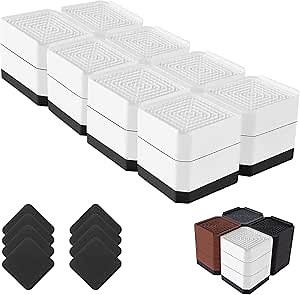 Bed Risers Heavy Duty, Adjustable Furniture Riser Blocks Lift 1.5, 3, 4.3 inches for Couch Table Desk Sofa Chair Legs, Refrigerator, Washing Machine - Support up to 4000 lbs (White 8 Pack, 3 inch)