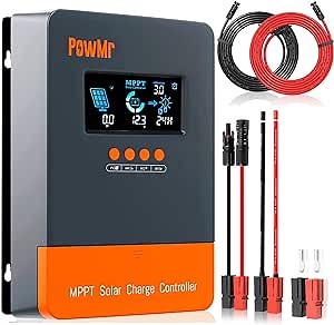 60A MPPT Charge Controller 12V 24V 36V 48V Auto, Solar Charge Controller Regulator 60amp w/Large LCD Display & 10AWG Solar Extension Cable 10 Feet