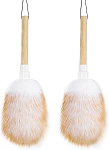 Feather Duster, Lambswool Duster for Cleaning Set of 2, Wooden Handle with Hanging Rope, Washable Reusable Small Hand Duster for Cleaning Wall Plant Desk, Blind Cleaner Duster Tool