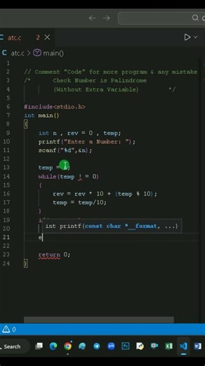 C Program to Check Palindrome Number (Simple) | Amresh TechCode