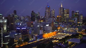 Flinders Street Station and Melbourne skyline at night