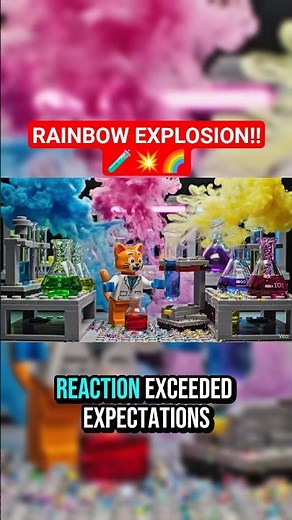 💥 Lego Scientist Cat Causes a Rainbow Lab Explosion!? 🧪🌈 #LegoShorts #legostopmotion #legoanimation