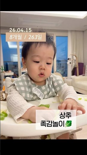 #8개월아기 상추 촉감놀이! 🥬😆 | Baby’s lettuce sensory play reaction!