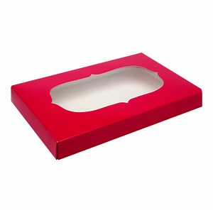 Simplex 9 3/8" x 6" x 1 1/8" 2-Piece 1 lb. Red Candy Box with Design Window - 250/Case