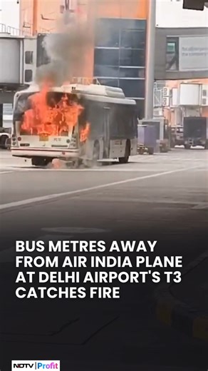4.2K views · 17 reactions | A vacant airport bus, which was parked metres away from an #AirIndia aircraft, caught fire at #Delhi Airport's Terminal 3 this afternoon. Read: https://bit.ly/4qBfWcE | NDTV Profit | Facebook