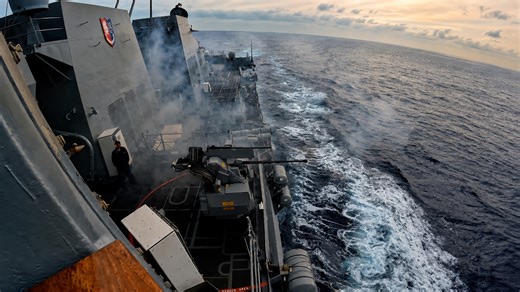 Navy destroyer conducts weapons drill in South China Sea