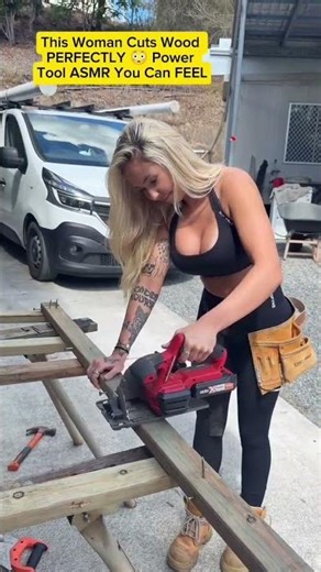 This Woman Cuts Wood PERFECTLY 😳 Power Tool ASMR You Can FEEL #asmr #tools #satisfying