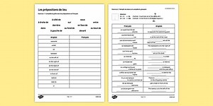 Place Prepositions Worksheet French