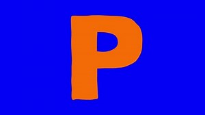 P letter big color forming blue screen. Cartoon bluebox animation compatibile part alphabet serie. Hand drawn bold educational style for children. Good for education movies, presentation, learning.