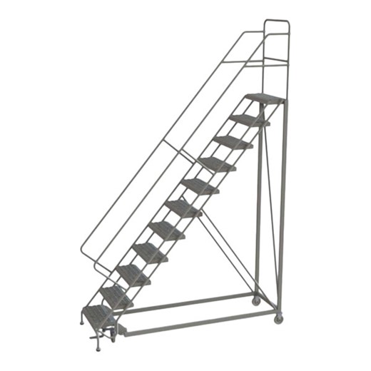 Tri-Arc 11-Step Easy Climb 50-Degree Slope Rolling Safety Ladder with Perforated Tread and 24" Step Width KDEC111246 - 450 lb. Capacity