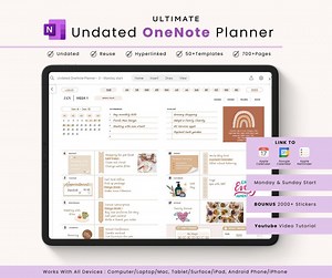 Undated Onenote Digital Planner: Hyperlinked, Reusable, for Ipad, Windows, Surface Pro, Mac, Android - Etsy