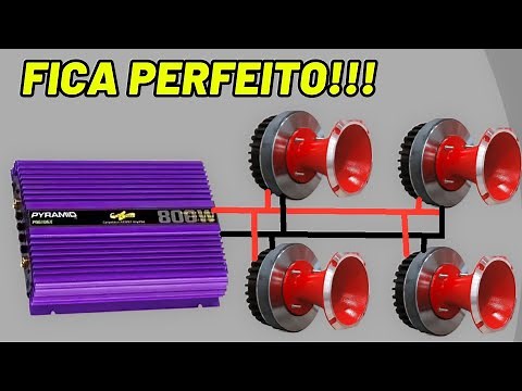 Como instalar 4 Cornetas e 2 Super Tweeters em Módulo 4 Canais ou de 1 canal