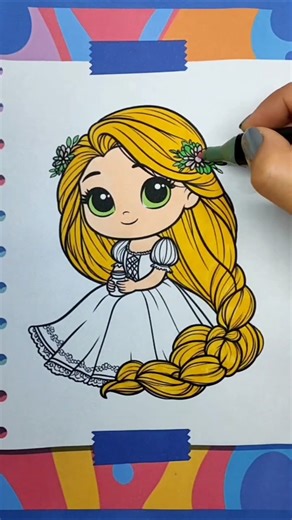 Coloring Chibi Rapunzel in Reverse | Fun Art For Kids