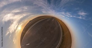 Inversion of little planet transformation with curvature of space. Abstract rotate, torsion and spinning of full panorama