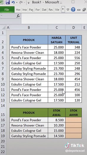 Cara menghitung Stock Opname menggunakan rumus dasar Excel. #rumusexcel #tutorialexcel #belajarexcel