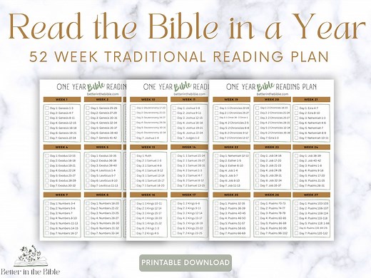 Read the Bible in a Year Chart, Traditional Bible Reading Plan, Printable Bible in a Year Chart, Bible Reading Tracker, Bible Tracker - Etsy