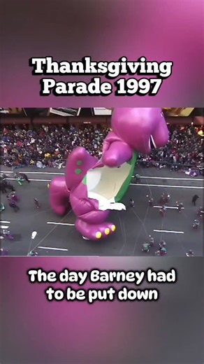 Jesus Enriquez on Instagram: "Where were you the day Barney took his last breath? Thanksgiving Parade 1997, the big Purple Dinosaur fought for his life on live television. The wind and a pole took Barney out and NYPD finished him off on the ground. Let me know in the comments if your remember this massacre #Thanksgiving #parade #barney"