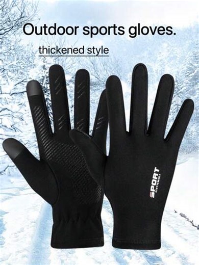 1 Pair Unisex Thick Warm Outdoor Sports Gloves, Anti-Slip, Touch Screen Compatible, Suitable For Winter Cycling, Running And Other Warm Sports, Black | SHEIN