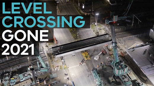 👀 Mooroolbark, check out the drone vision from our beam lift! 🏗 In the early hours of Monday and Tuesday morning this week, we successfully lifted the first beams of the Manchester Road rail bridge into place - 4 down, 52 to go! 👏 Thank you to the Mooroolbark locals who braved the cold and joined us for this project milestone. Read more about the beam journey, https://bit.ly/3hyhHpT | Level Crossing Removal Project