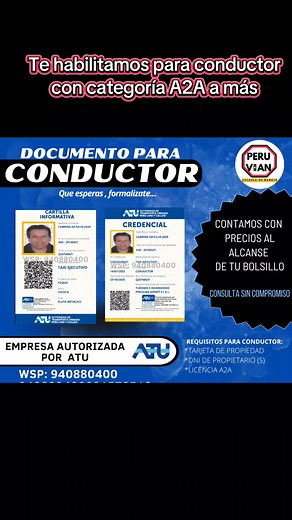 Te ayudamos a sacar tu permiso de conductor con ATU, credencial y cartilla informativa en un solo precio. #licencia #circuitocallao #taxiejecutivo #atu #taxiindependiente #taxi #taxista #licenciadeconducir #touring