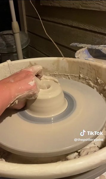 Part 1 of throwing a lidded vessel! I’m definitely a little rusty on the wheel, but we’re getting there! Come back for trimming (my fav) in part 2! #thepotteryjoint #pottery #ceramics #wheelthrown #trimming #pots #lids #clay