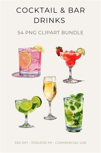 Cocktail Drinks Clipart Bundle 54 PNG Modern Bar Drink Illustrations for Bachelorette Party Menu Stickers - Etsy
