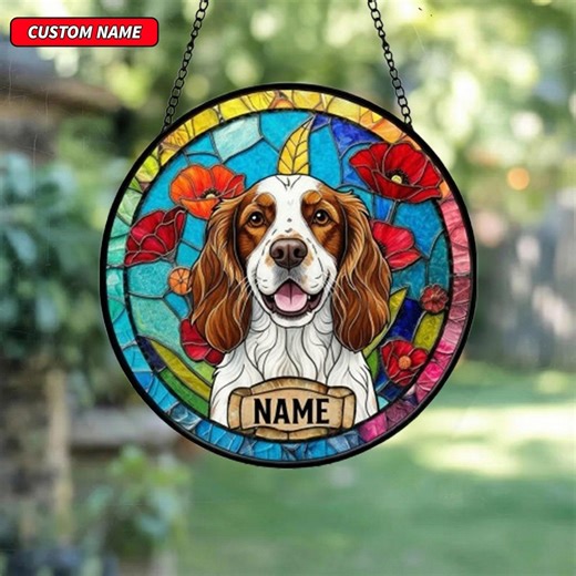 Personalized English Springer Spaniel Portrait Stained Glass Suncatcher,custom Pet Memorial Stained Glass Photo Suncatcher,dog Loss Keepsake - Etsy