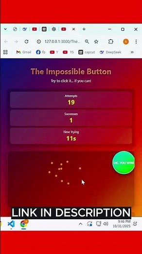 🔥 The Impossible Click Button Game in JavaScript — Can You Beat It?! 😱💻
