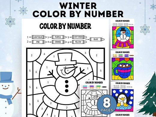 Winter Color by Number, Winter Coloring Pages, Holiday Crafts for Kids, Christmas Coloring Pages, Christmas Homeschool Activities, Printable - Etsy