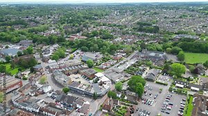 High Angle View of Hythe Town on Beach and Ocean in Kent, England Great Britain. Aerial Footage of Town Homes Was Captured with Drone's Camera During Hot Weather of May 17th, 2024