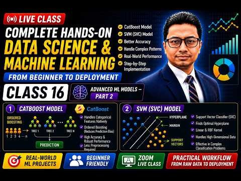 Class 16 | Advanced ML Models – Part 2 | CatBoost & SVM Explained | Step-by-Step