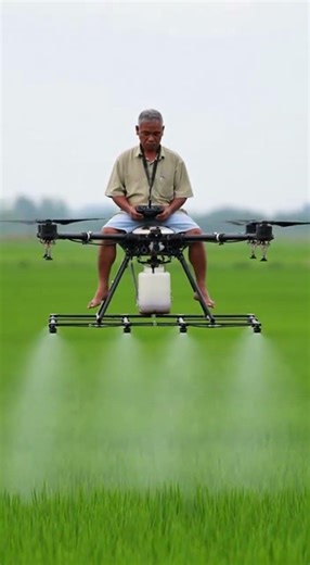 Futuristic Farmer Riding Drone Sprayer in Action Boosting Crop Yields #farming #drones #technology