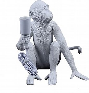 Vintage Monkey Table Lamp, 13.3 x 12.5 Inch Retro Resin Monkey Tabletop Light E26 Desk Lamp for Dining Living Room Bedroom Bar Cafe (White - Table Lamp)