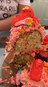 Super fun fruity pebbles cake Olivia uses french vanilla cake, fruity pebbles, cool whip, kool aid mix and fruit punch peeps to make a cute dessert. This original video was produced by Network Media LLC and Olivia | Olivia